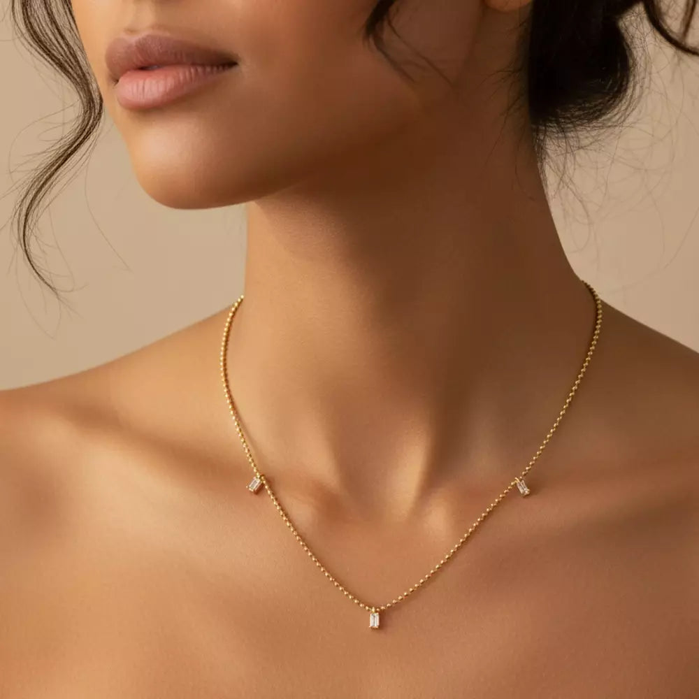 Tess Baget Kesim Pırlanta Taşlı Sarı Altın Kolye