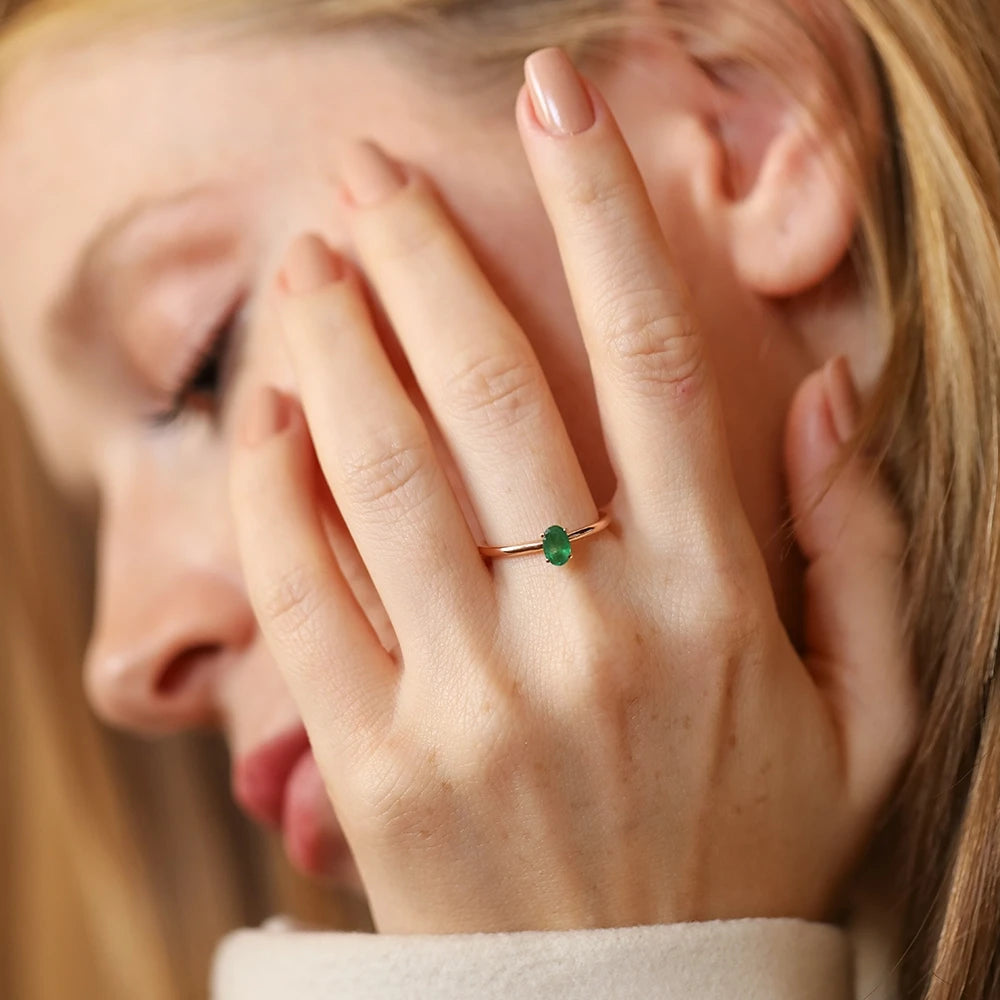 Theia 0.41 CT Zümrüt Taşlı Rose Altın Yüzük