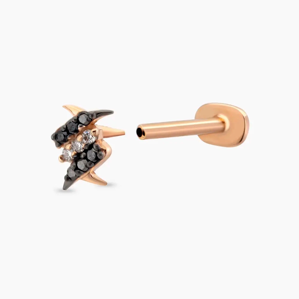 Thorn Siyah Pırlanta Taşlı Rose Altın Piercing