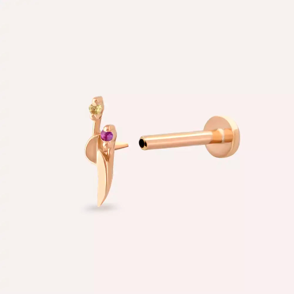 Tiara Multicolor Safir Taşlı Rose Altın Piercing