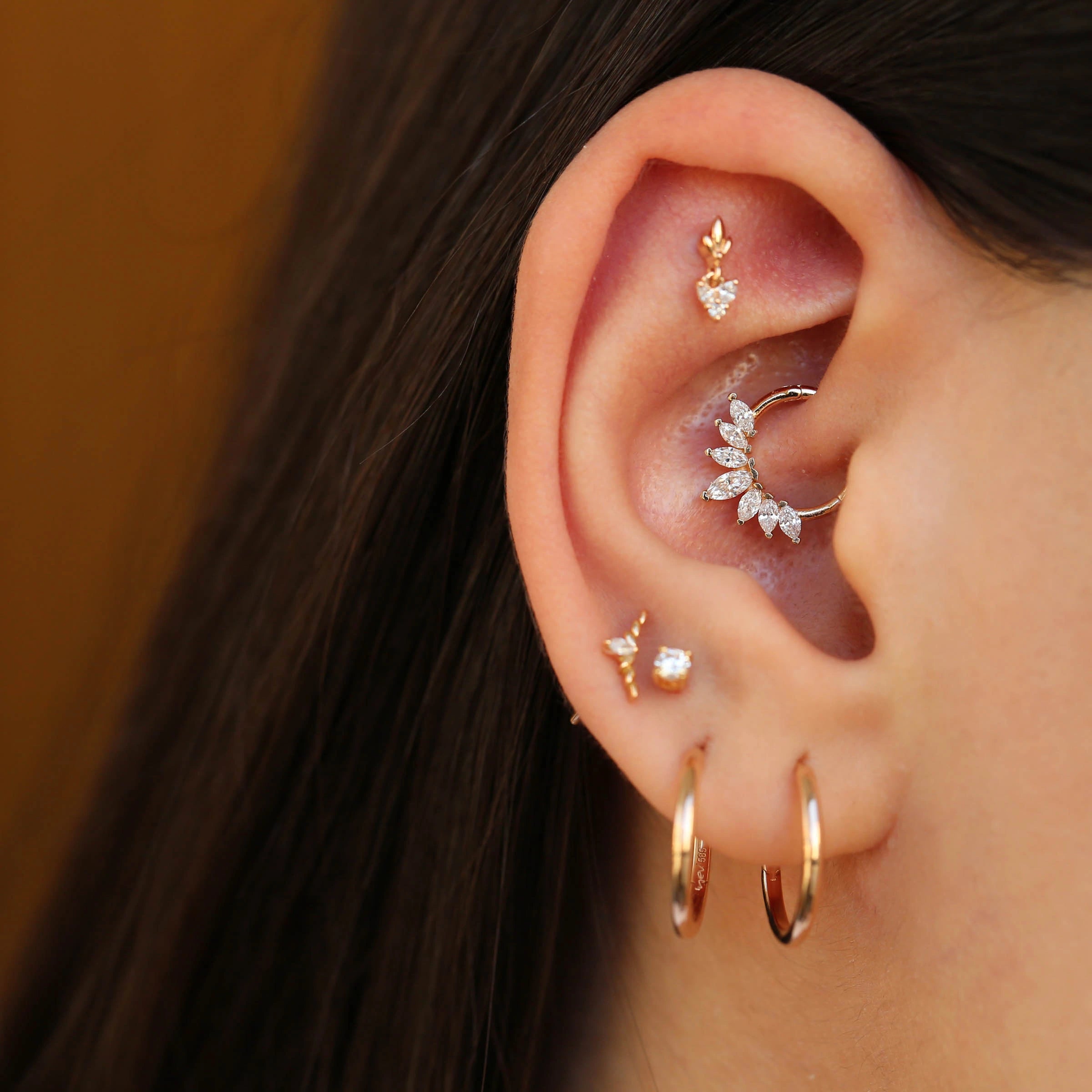 Tinka 0.23 CT Markiz Kesim Pırlanta Taşlı Rose Altın Halka Piercing