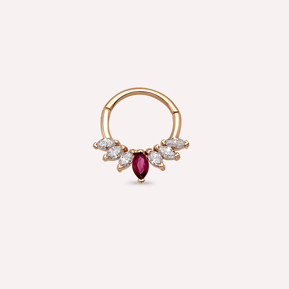 Tinka Pırlanta ve Yakut Taşlı Rose Altın Halka Piercing
