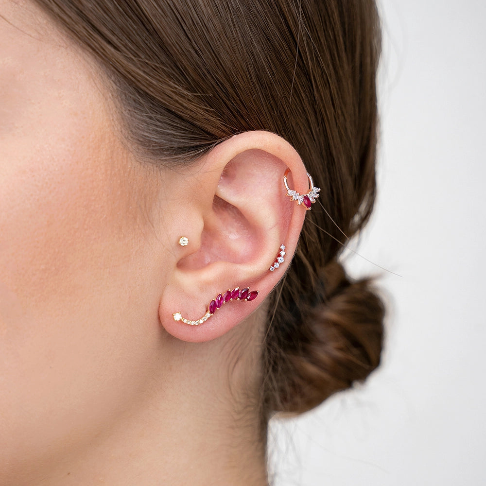 Tinka Pırlanta ve Yakut Taşlı Rose Altın Halka Piercing