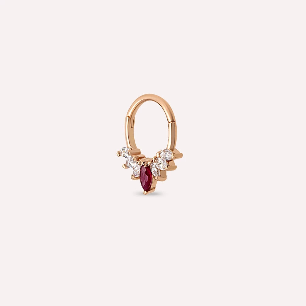 Tinka Pırlanta ve Yakut Taşlı Rose Altın Halka Piercing