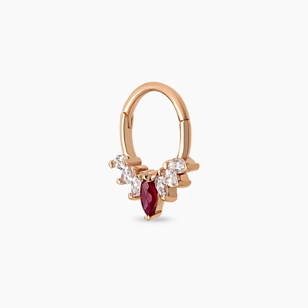 Tinka Pırlanta ve Yakut Taşlı Rose Altın Halka Piercing