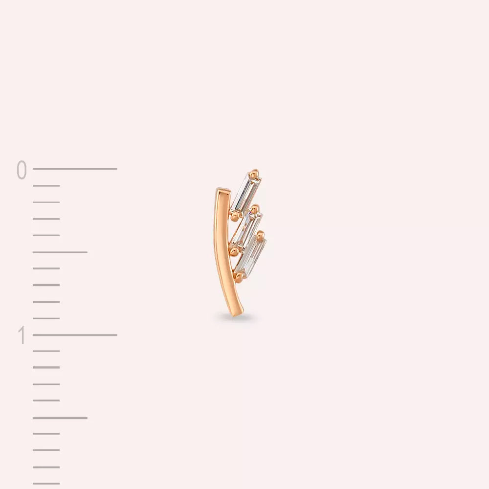 Traverse Pırlanta Taşlı Rose Altın Tek Küpe