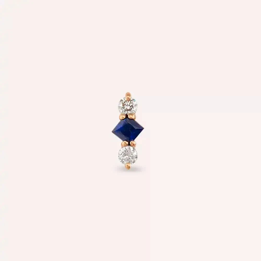 Tress Blue Safir ve Pırlanta Taşlı Rose Altın Piercing