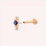 Tress Blue Safir ve Pırlanta Taşlı Rose Altın Piercing
