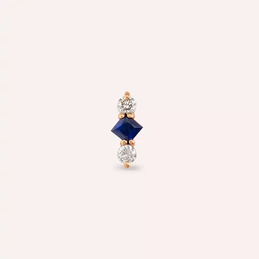 Tress Blue Safir ve Pırlanta Taşlı Rose Altın Piercing