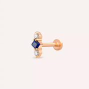 Tress Blue Safir ve Pırlanta Taşlı Rose Altın Piercing