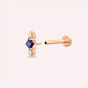 Tress Blue Safir ve Pırlanta Taşlı Rose Altın Piercing