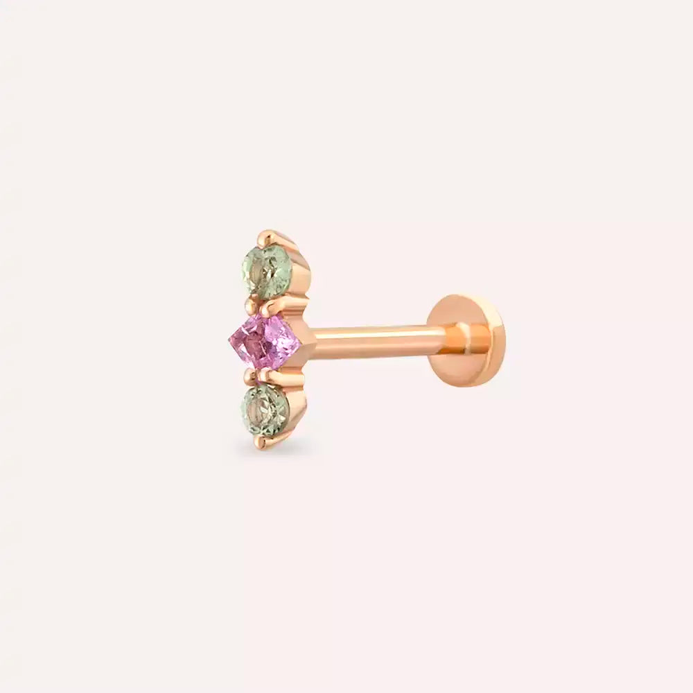 Tress Multicolor Safir Taşlı Rose Altın Piercing