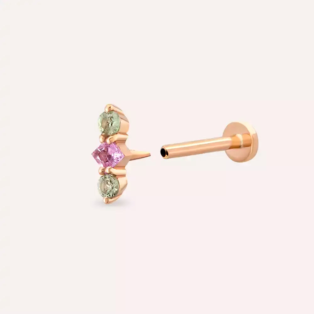 Tress Multicolor Safir Taşlı Rose Altın Piercing
