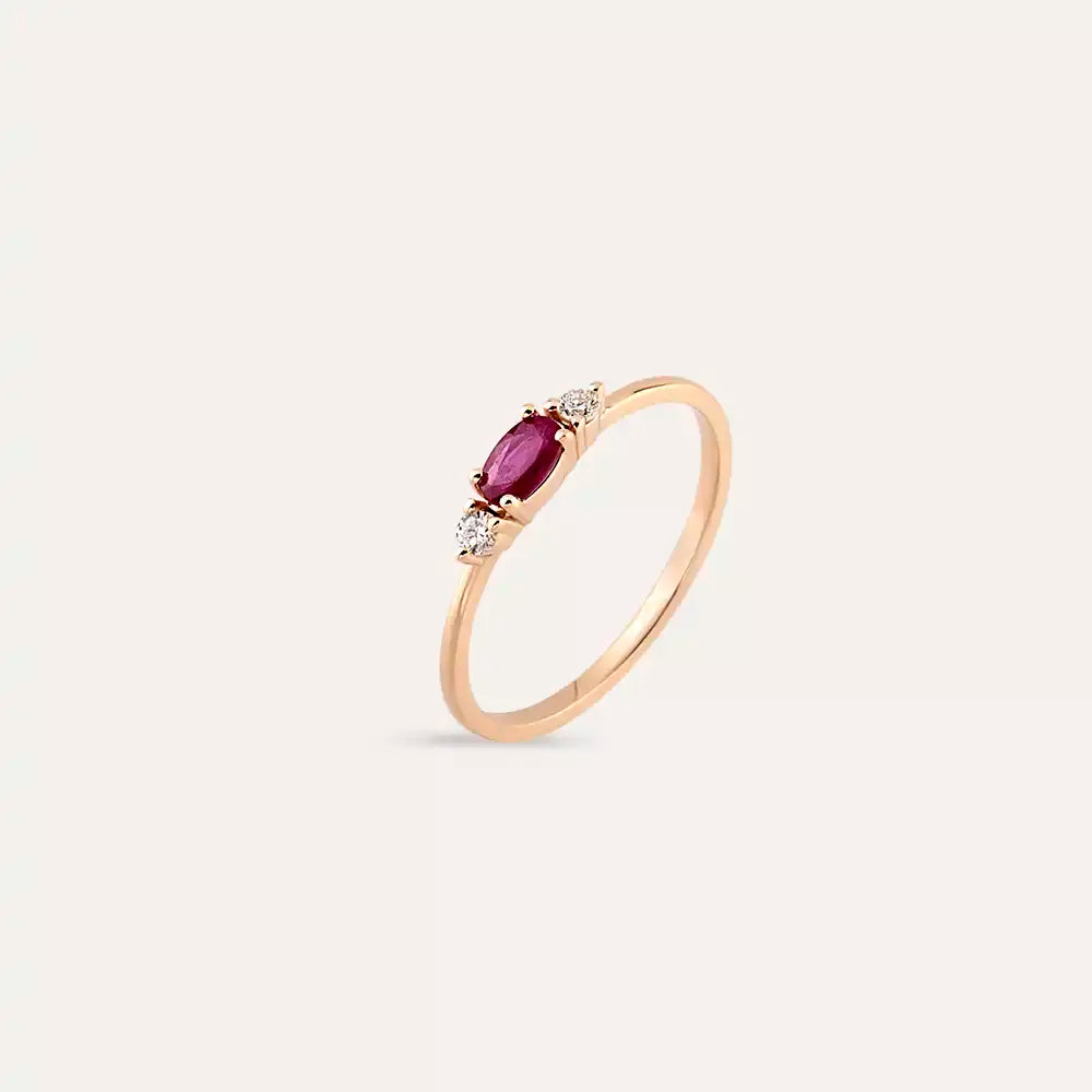 Tria 0.32 CT Yakut ve Pırlanta Taşlı Rose Altın Yüzük