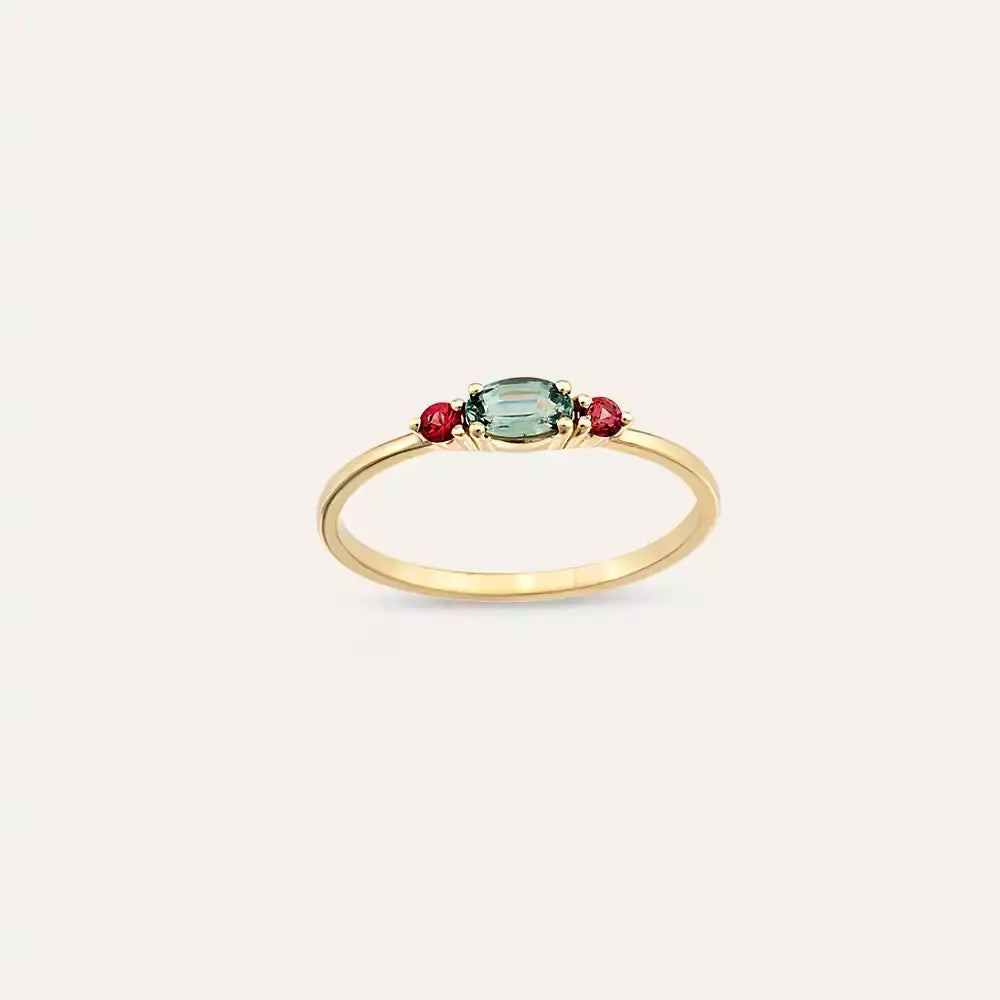 Tria 0.45 CT Green Safir ve Red Safir Taşlı Yüzük
