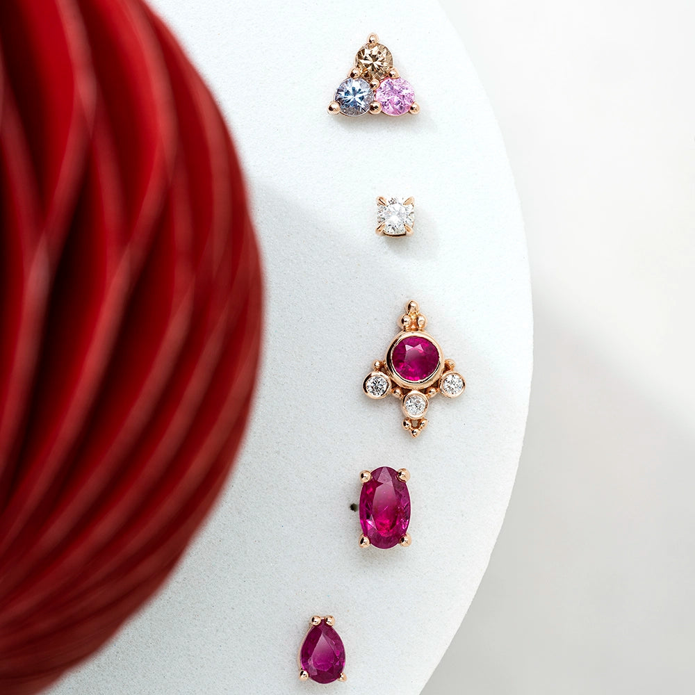 Triangle 0.20 CT Multicolor Safir ve Brown Pırlanta Taşlı Rose Altın Piercing