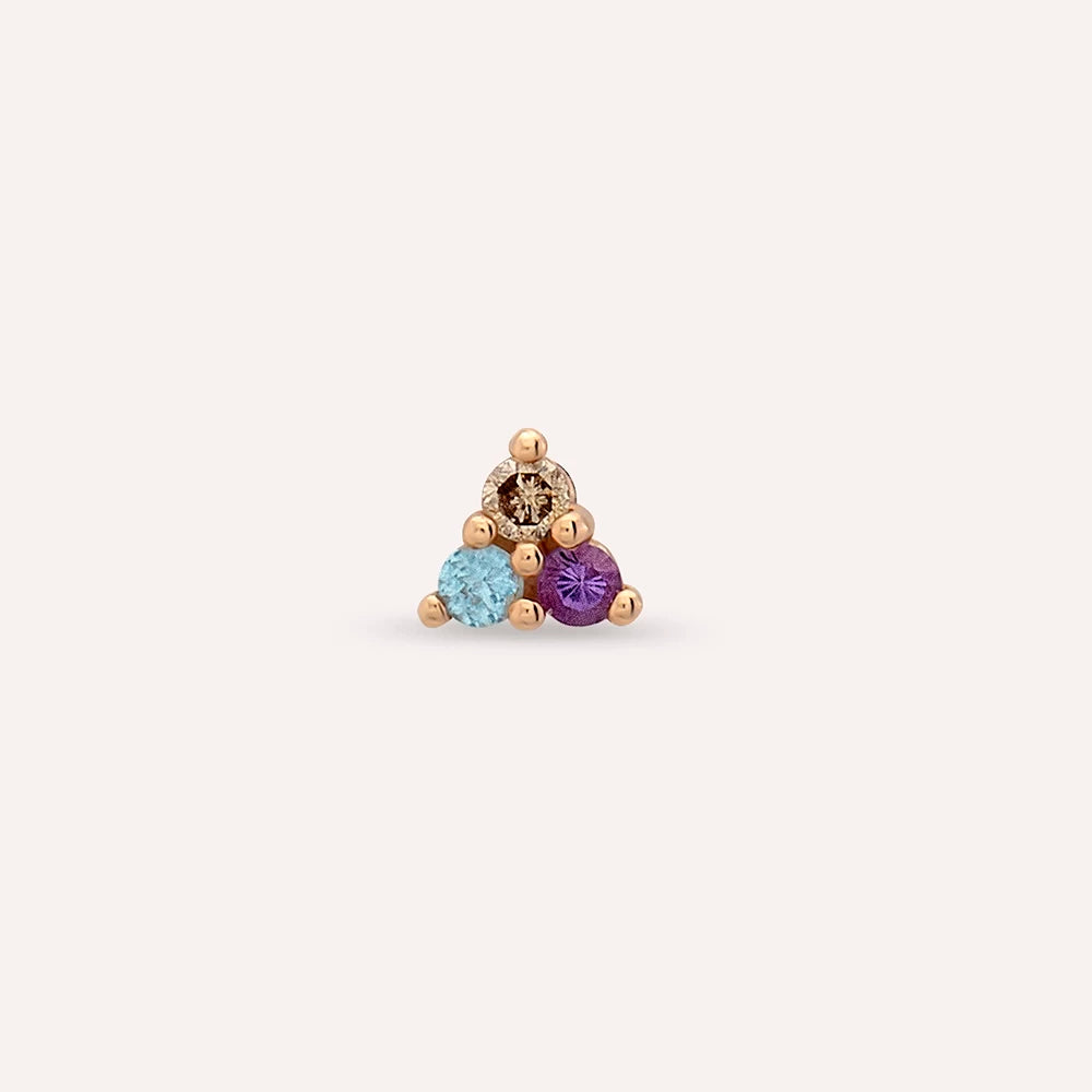 Triangle Ametist ve Aquamarin Taşlı Rose Altın Piercing