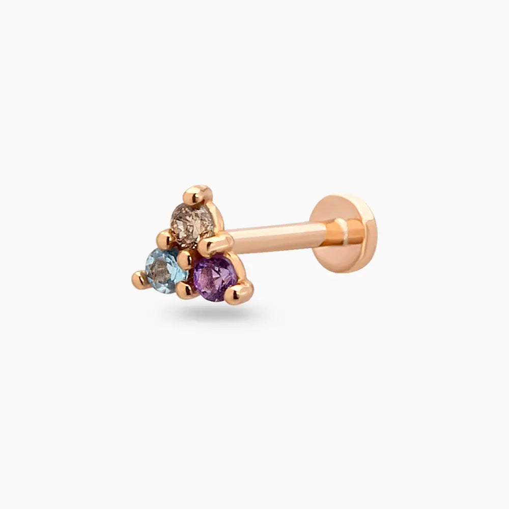 Triangle Ametist ve Aquamarin Taşlı Rose Altın Piercing