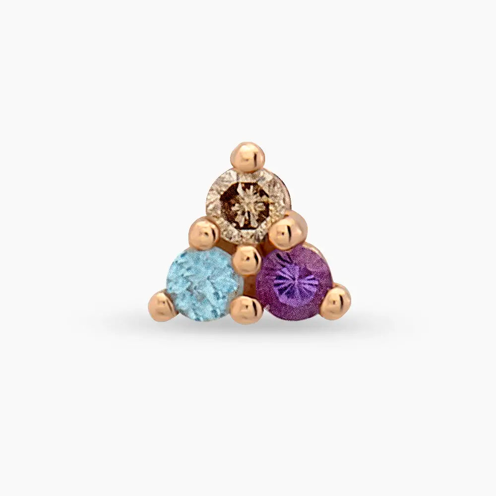 Triangle Ametist ve Aquamarin Taşlı Rose Altın Piercing