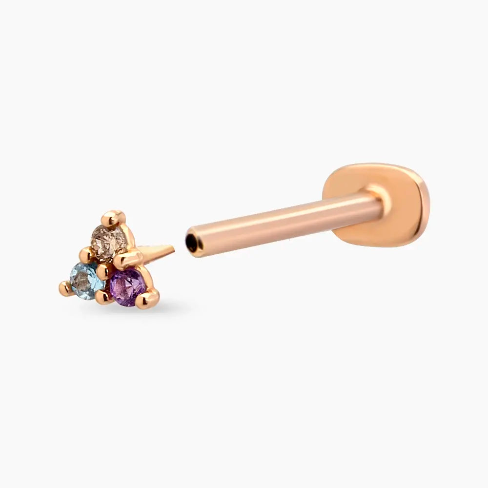 Triangle Ametist ve Aquamarin Taşlı Rose Altın Piercing