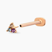 Triangle Ametist ve Aquamarin Taşlı Rose Altın Piercing