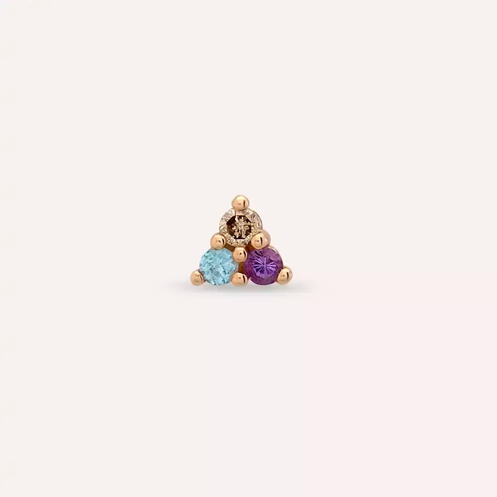 Triangle Ametist ve Aquamarin Taşlı Rose Altın Piercing