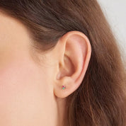 Triangle Ametist, Yakut ve Zümrüt Taşlı Sarı Altın Mini Tek Küpe