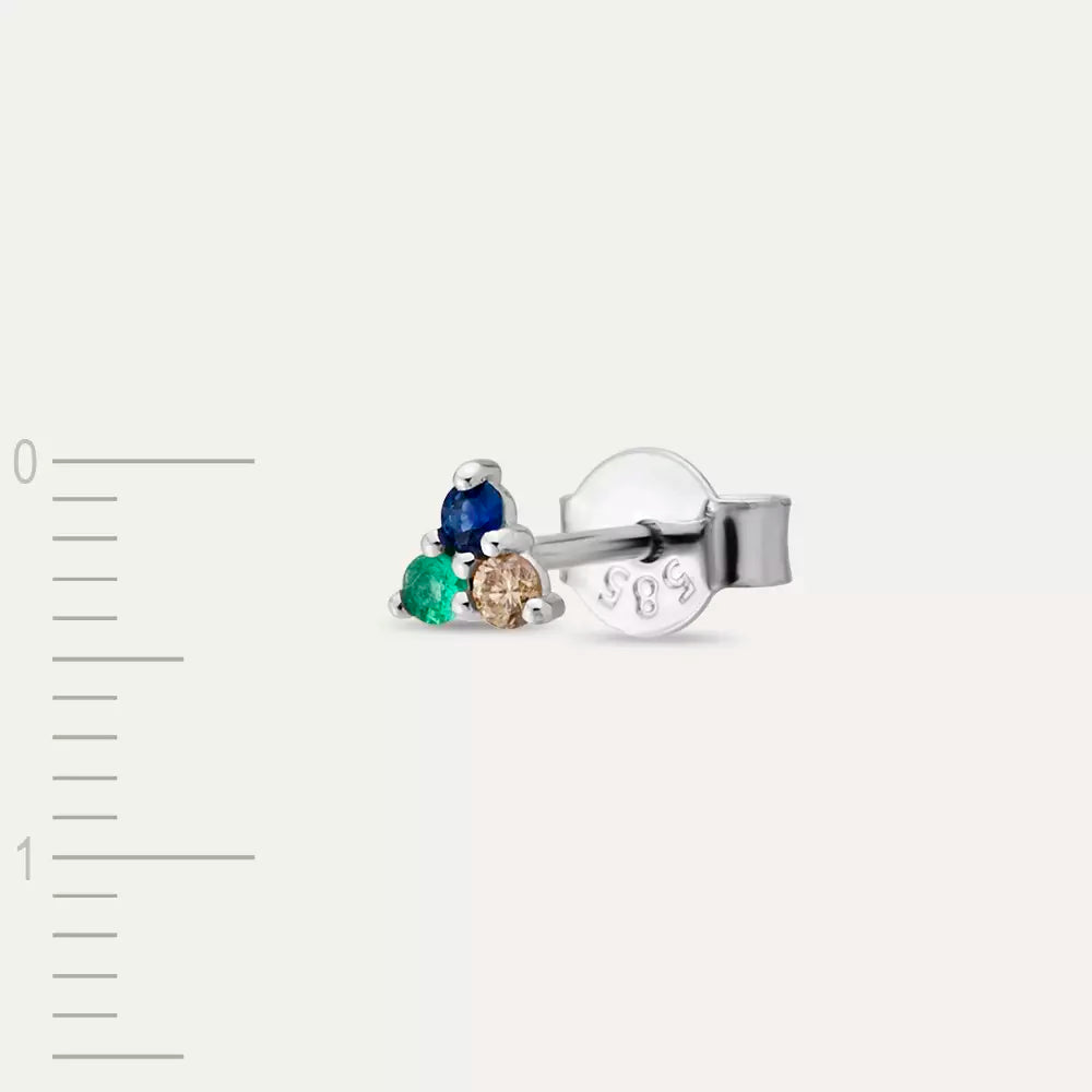 Triangle Brown Pırlanta, Safir ve Zümrüt Taşlı Mini Tek Küpe