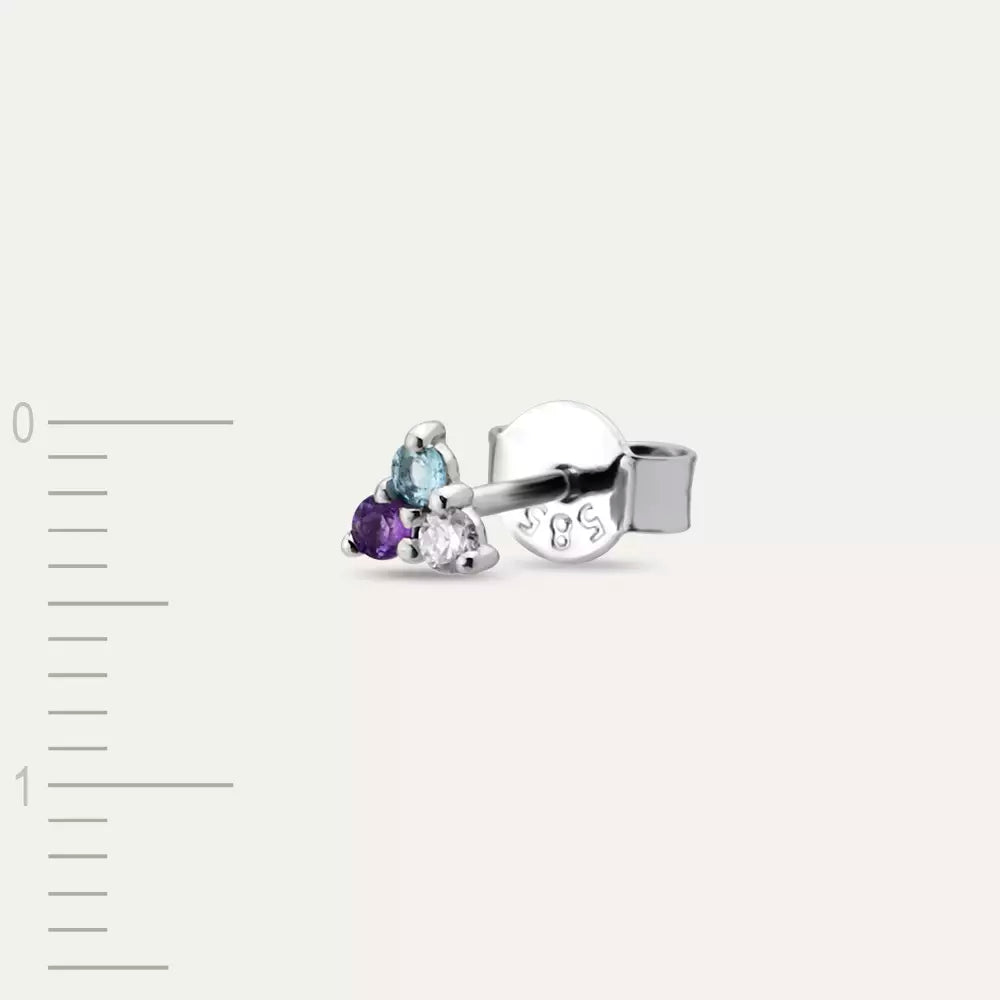 Triangle Pırlanta, Ametist ve Aquamarin Taşlı Mini Tek Küpe