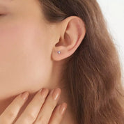 Triangle Pırlanta, Ametist ve Aquamarin Taşlı Mini Tek Küpe