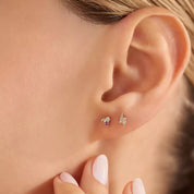 Triangle Pırlanta, Ametist ve Aquamarin Taşlı Sarı Altın Mini Tek Küpe