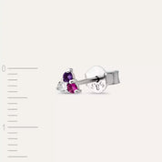 Triangle Pırlanta, Ametist ve Yakut Taşlı Beyaz Altın Mini Tek Küpe