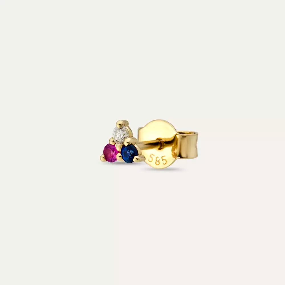 Triangle Pırlanta, Safir ve Yakut Taşlı Mini Tek Küpe