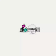 Triangle Siyah Pırlanta, Zümrüt ve Yakut Taşlı Mini Tek Küpe