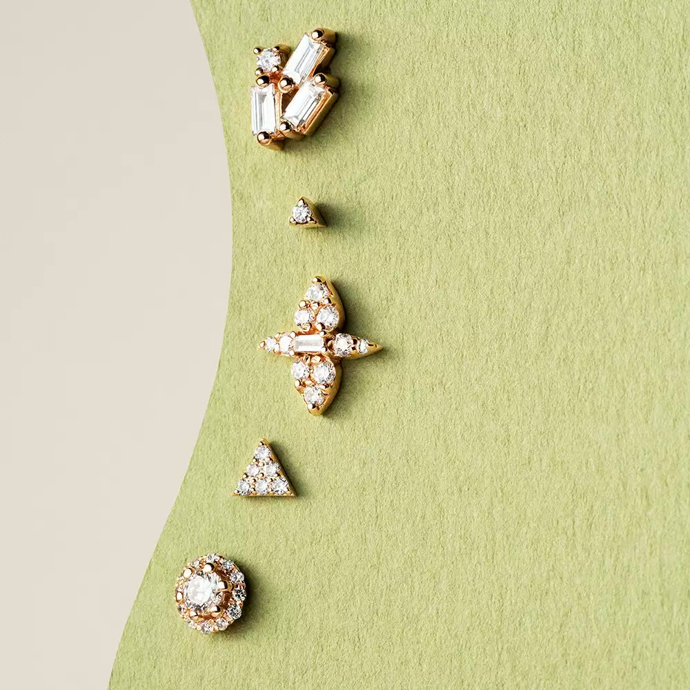 Trigon Pırlanta Taşlı Rose Altın Tek Küpe