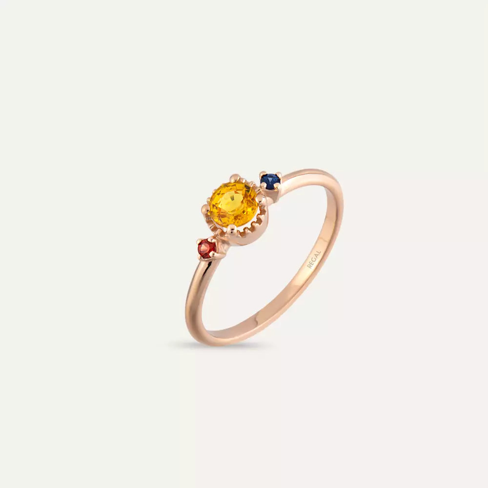 Trine 0.60 CT Multicolor Safir Taşlı Rose Altın Yüzük