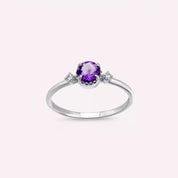 Trine Ametist ve Pırlanta Taşlı Beyaz Altın Yüzük