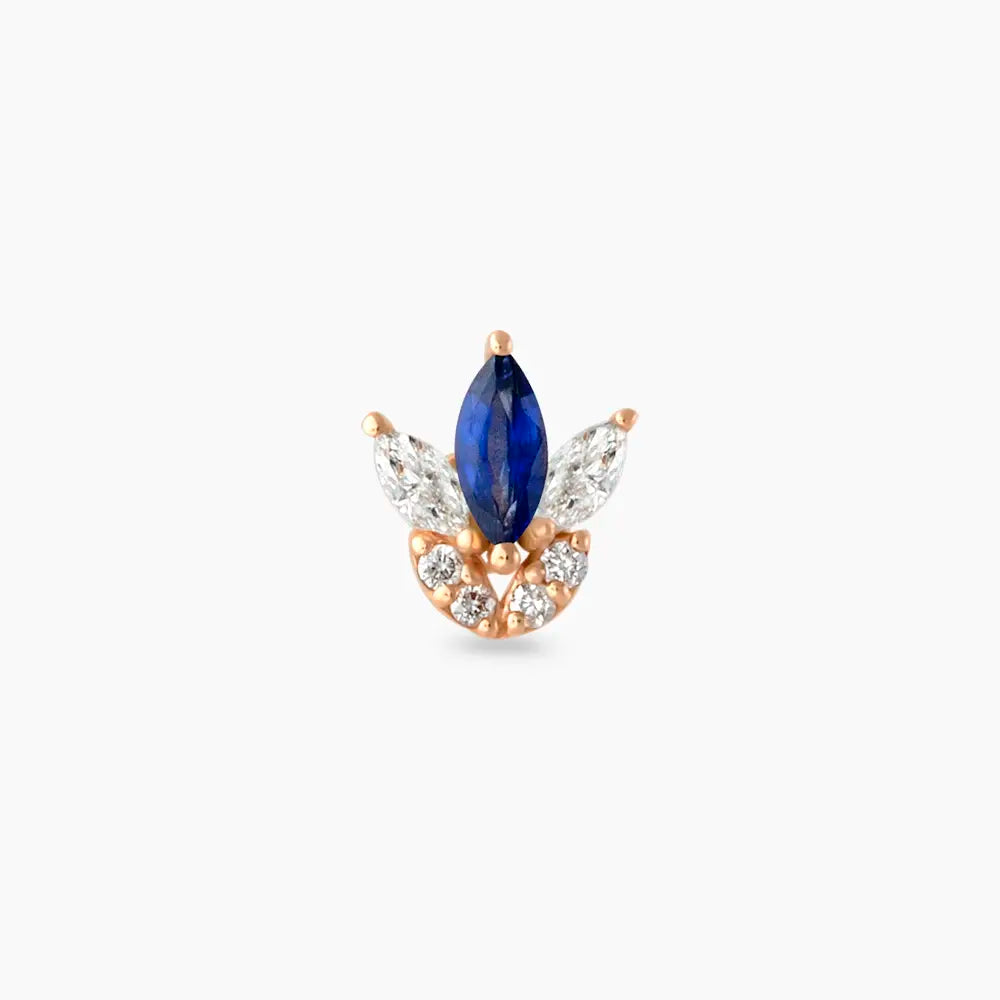 Tulip Markiz Kesim Safir ve Pırlanta Taşlı Rose Altın Piercing