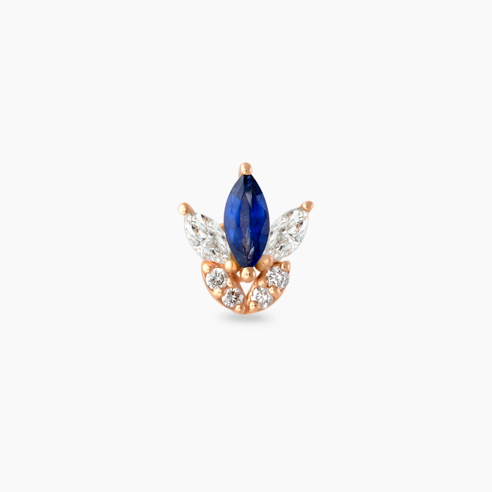 Tulip Markiz Kesim Safir ve Pırlanta Taşlı Rose Altın Piercing