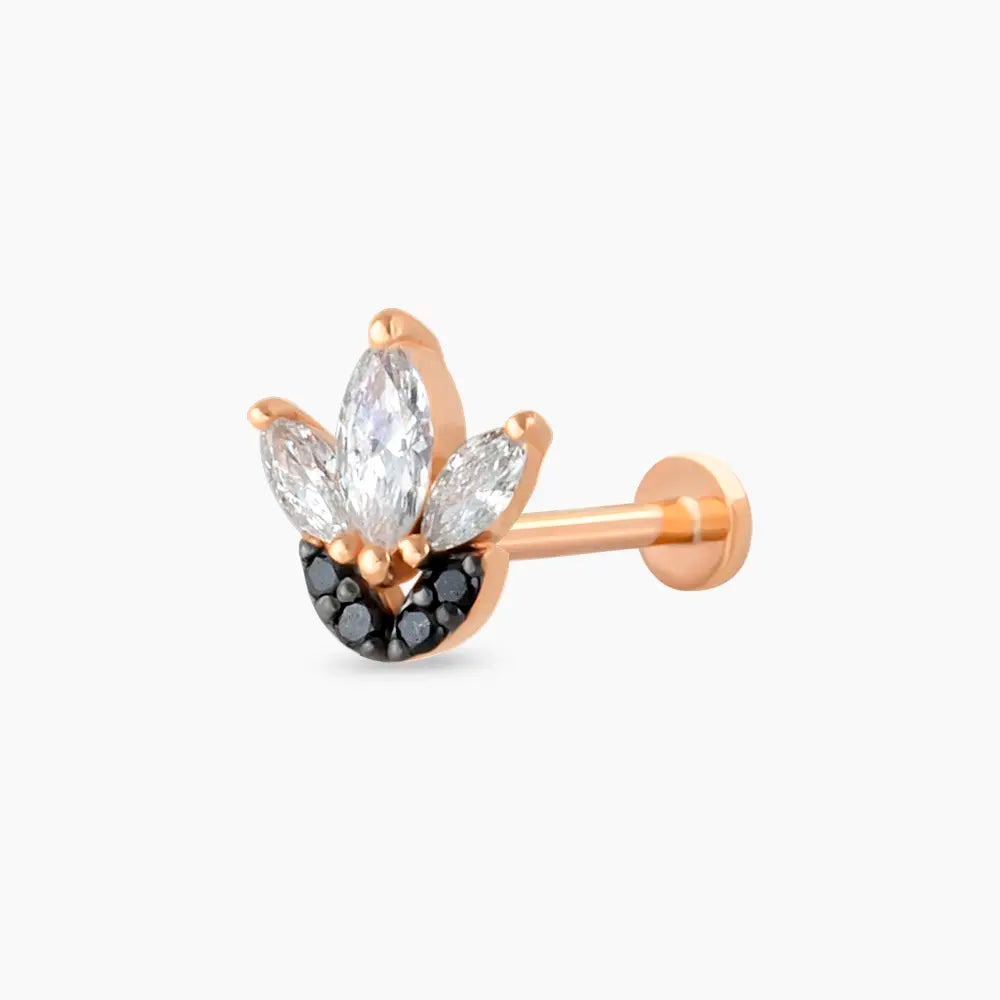 Tulip Siyah Pırlanta Taşlı Rose Altın Piercing