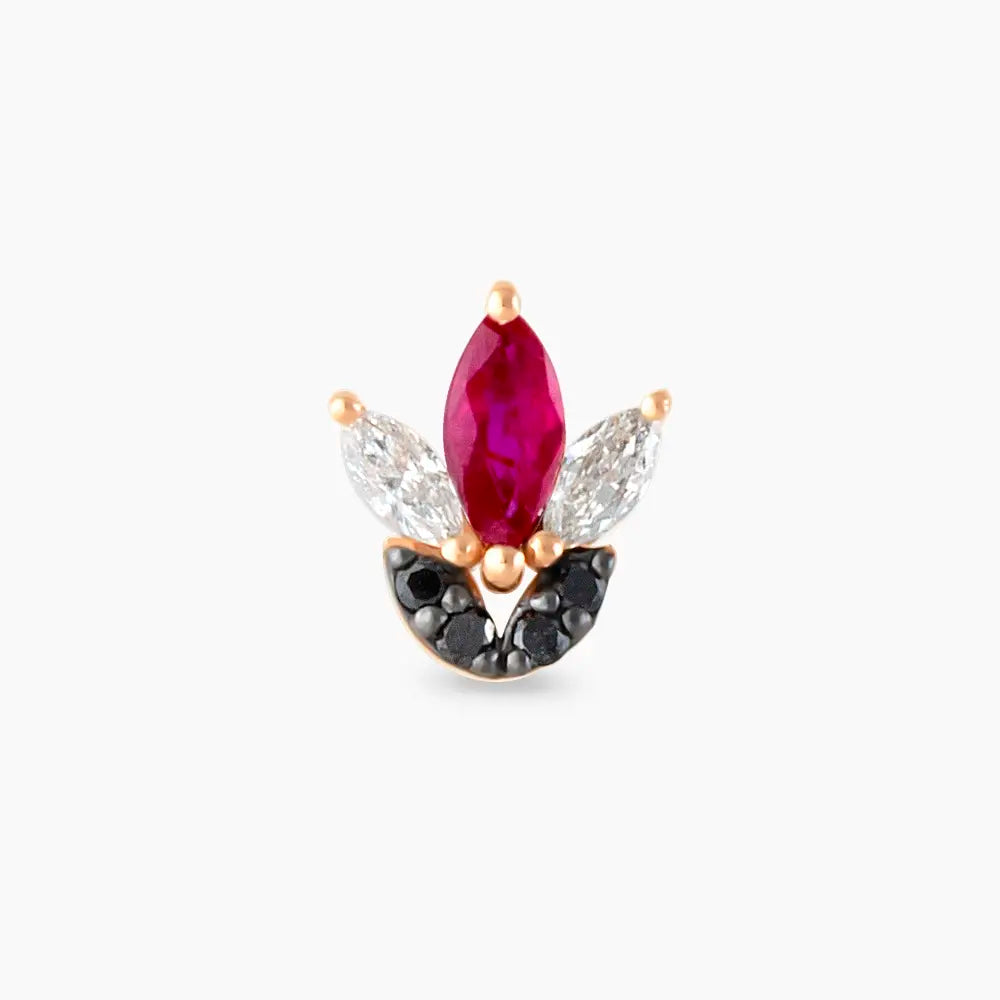 Tulip Yakut ve Siyah Pırlanta Taşlı Rose Altın Piercing