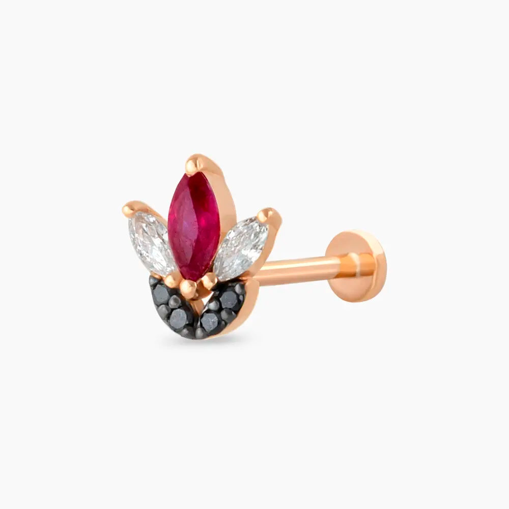 Tulip Yakut ve Siyah Pırlanta Taşlı Rose Altın Piercing