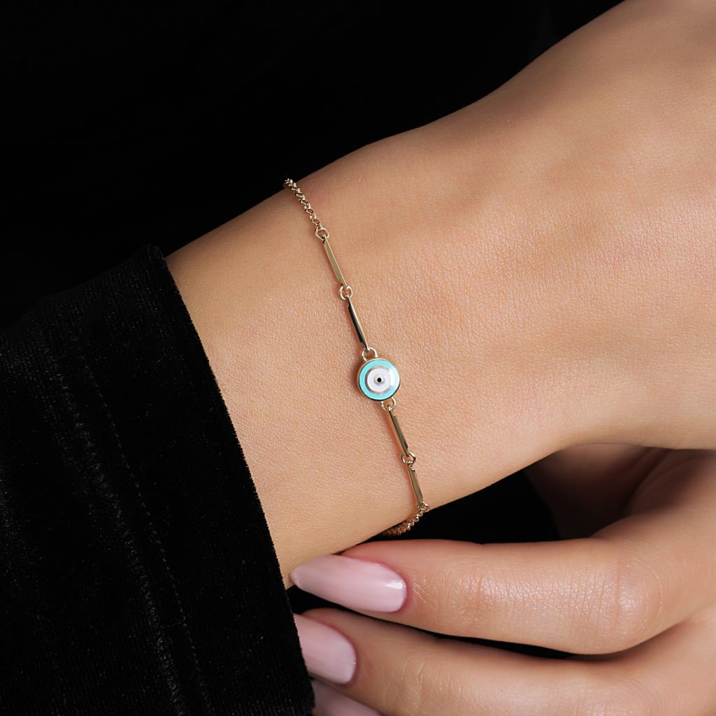 Turquoise Enamel Gold Evil Eye Bracelet