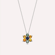 Tutty 1.66 CT Multicolor Safir Taşlı Beyaz Altın Kolye