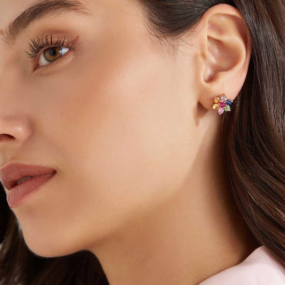 Tutty 3.03 CT Yakut ve Multicolor Safir Taşlı Rose Altın Küpe