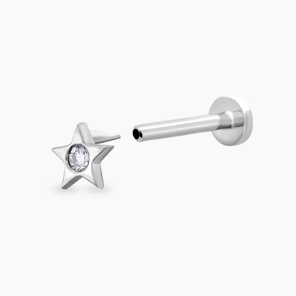 Twinkle Pırlanta Taşlı Beyaz Altın Piercing