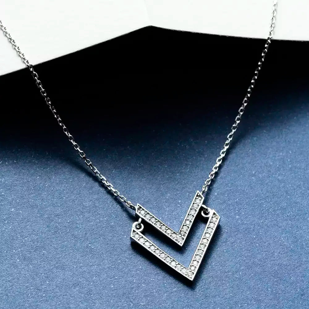 Twins 0.16 CT Pırlanta Taşlı Beyaz Altın Kolye