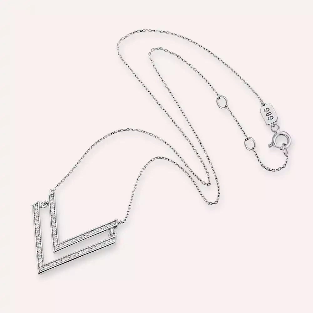 Twins 0.26 CT Pırlanta Taşlı Beyaz Altın Kolye