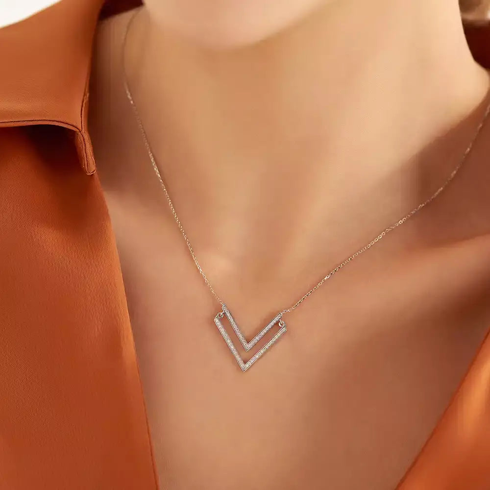 Twins 0.26 CT Pırlanta Taşlı Beyaz Altın Kolye