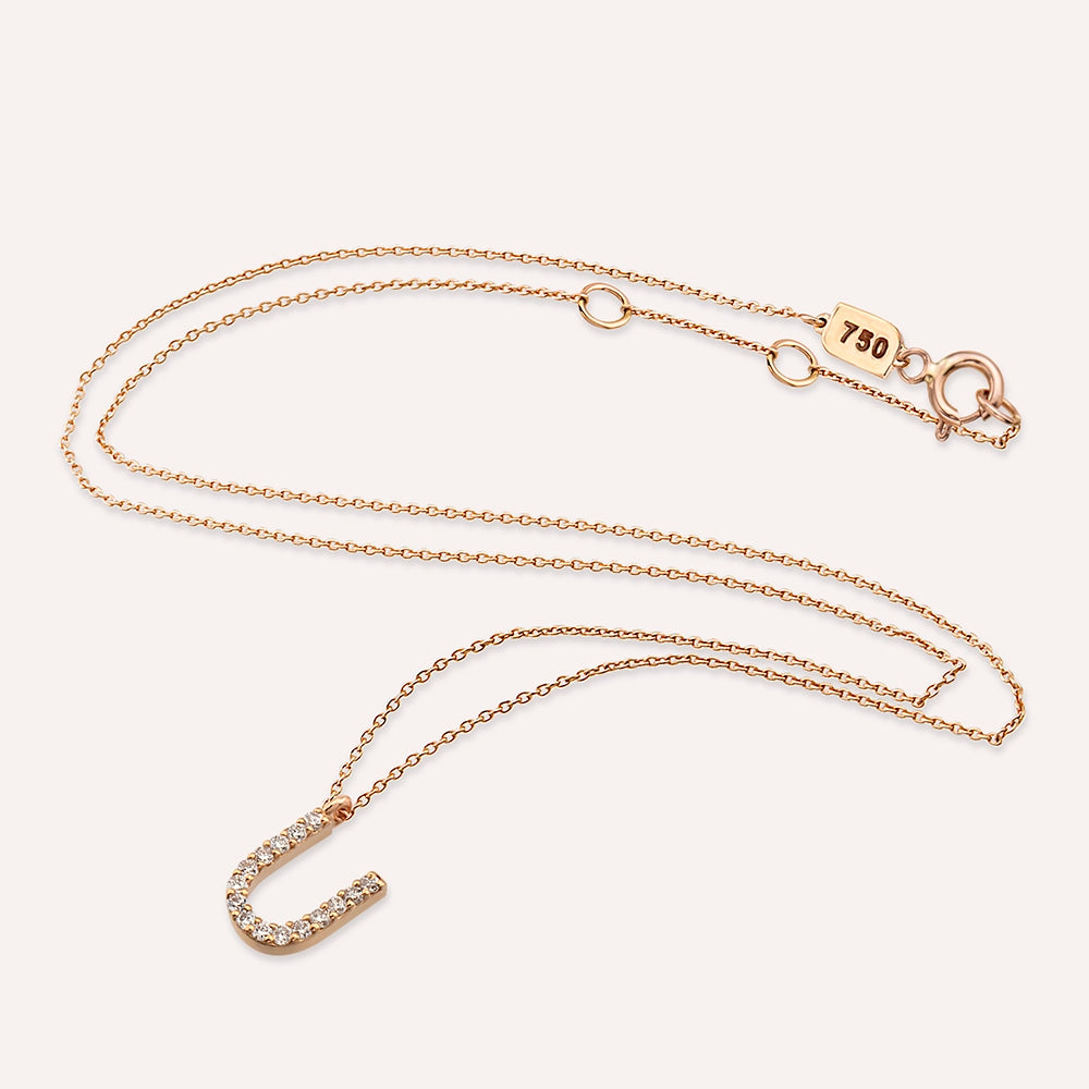 U Harf 0.10 CT Pırlanta Taşlı Rose Altın Kolye